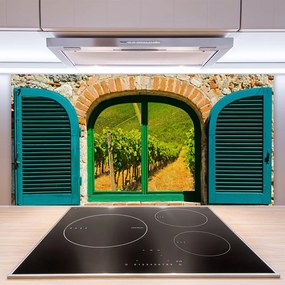 Szkło nad Blatem Widok Przez Okno Na Pola