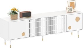 Szafka RTV z konstrukcją kratową - 170 x 36 x 54 cm - z 4 drzwiami - MDF - biała