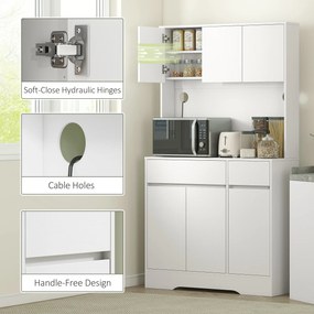 HOMCOM Szafka kuchenna z otwartą powierzchnią roboczą, 6 drzwi, 2 szuflady, regulowane półki, otwory na kable, Płyta wiórowa, Biały
