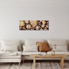 Obraz - Drewno w śniegu (z zegarem) (90x30 cm)
