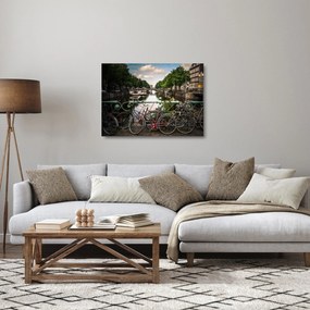 Obraz na szkle - rower w mieście (70x50 cm)