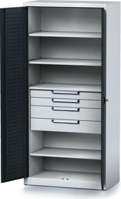 Szafa warsztatowa MECHANIC, 1950 x 920 x 500 mm, 4 półki, 4 szuflady, grafitowe drzwi