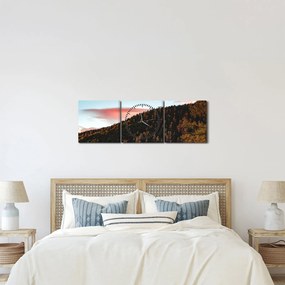 Obraz rudzików nad wzgórzem (z zegarem) (90x30 cm)