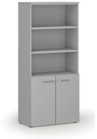Szafa biurowa kombinowana PRIMO GRAY, drzwi na 2 poziomach, 1781 x 800 x 420 mm, szary