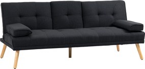 HOMCOM Sofa do spania, rozkładana z regulowanym oparciem, składany stolik, 181x77x78 cm, Szara/Drewno