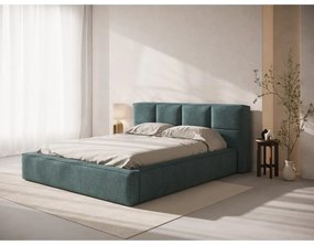 Niebieskie tapicerowane łóżko dwuosobowe ze schowkiem i stelażem 160x200 cm Simon – Micadoni