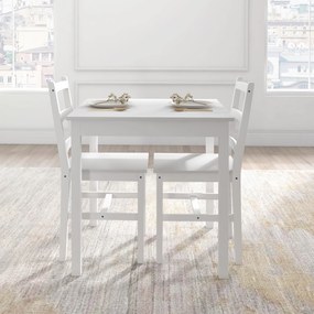 HOMCOM Zestaw stół i krzesła 3-częściowy biały z drewnianym siedziskiem do kuchni | Aosom PL