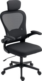 HOMCOM Fotel biurowy - Ergonomiczny fotel z regulowanymi podłokietnikami i wsparciem lędźwiowym, czarny