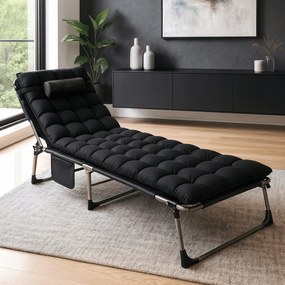 Leżanka Łóżko Polowe VENUS 190x73 cm Czarny