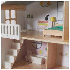 Classic world duży drewniany domek dla lalek 2 figurki naturalne drewno 28 el.