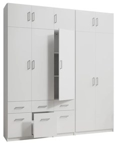 Szafa 5-drzwiowa z 6 szufladami - szer. 228 cm - Biały + Nadstawki - BELOMY