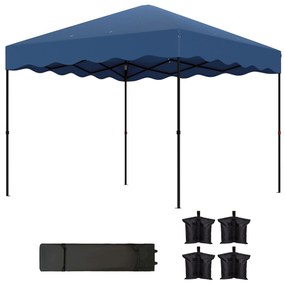 Outsunny 3 x 3 m Pawilon Pop-up, Regulowany na Wysokość, z Torbą na Kółkach, do Ogrodu, Tarasu, Metal, Tkanina, Granatowy