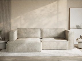 Beżowy rozkładany/ze schowkiem narożnik z tkaniny szenilowej (lewostronny/z szezlongiem) Velto – Maison de Rêve