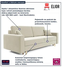 Kremowa welurowa sofa rozkładana na nóżkach W4-A93