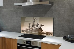 Szkło do Kuchni na Ścianę Zabytkowy Statek na Morzu