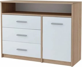 Komoda z szufladami i półkami dąb sonoma + biały K1-D58