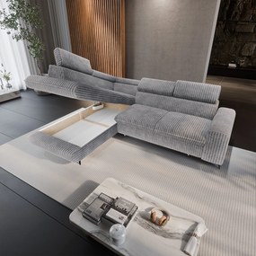 Masseno Narożnik VELISS z funkcją spania i pojemnikiem na pościel Rozkładana sofa do Salonu - Jasnoszary, TILIA 86