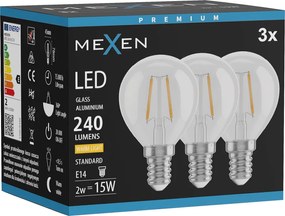 Mexen Vintis 3x żarówka filament LED E14, G45, 2W, Ciepła - 2700K, 240 lm, clear - L156-E14-0227-00x03