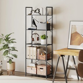 HOMCOM Regał na książki, stojący regał 5 półek, industrialny regał biurowy z metalowym stelażem, otwarty regał do przechowywania do salonu, biura, gabinetu, 60x30x170,5 cm, Czarny