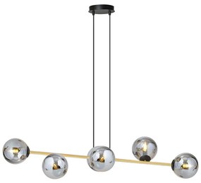 Podłużna lampa wisząca, żyrandol złoty, klosz grafit – Gravity BL 6