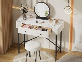 Toaletka z lustrem 100x40x120cm - z regulowanym oświetleniem LED - z 1 stołkiem - z 2 szufladami - faktura marmuru - Biały + Czarny