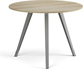 Stolik kawowy PRIMO ZEN, średnica 100 cm, szaro-srebrna podstawa, dąb naturalny