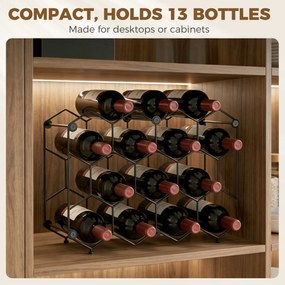 HOMCOM Stojak na wino na 13 butelek z designem plastra miodu, regulowanymi nóżkami, zabezpieczeniem przed przewróceniem, metalowy, 43 x 15,5 x 31 cm, czarny | Aosom PL