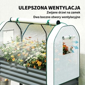Outsunny Podwyższona grządka z nakładką szklarniową z metalu, skrzynia do sadzenia z półką, podwyższona 120 x 55 x 140 cm | Aosom PL