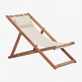 Zestaw 2 Składanych Leżaków Drewnianych Z Poduszką Kardis Kremowa Tapioca - Sklum