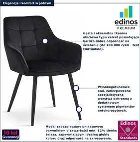 Czarne krzesło welurowe metalowe pikowane E9-T56