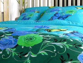 PrzytulneMieszkanie.pl PrzytulneMieszkanie.pl Pościel bawełniana w kolorze NIEBIESKO-ZIELONYM MOTYL w kolorze niebieskim Rozmiar pościeli: 70 x 90 cm | 140 x 200 cm