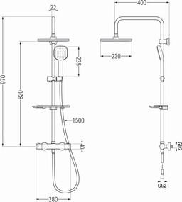 Mexen KT33 zestaw prysznicowy natynkowy z deszczownicą i baterią termostatyczną, czarny - 771503393-70