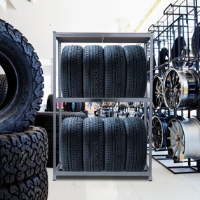 Regał na opony TYRE, 120x40x180 cm, max 795 kg, srebrna/jasnobrązowy Jurhan