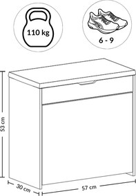 Szafka na buty z siedziskiem i wysuwanymi półkami VAULT, 57 x 30 x 53 cm