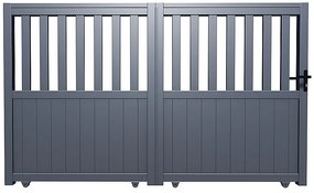 Przesuwna , perforowana aluminiowa brama elektryczna Dł.401 x Wys.140 cm antracytowa w zestawie TARNOS II