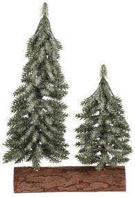Dekoracja świąteczna Świerki na pniu – duo, 26 cm, pokryte szronem, zielony