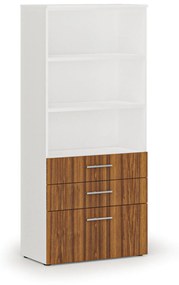 Szafa biurowa z kombinowanymi szufladami PRIMO WHITE, 1781 x 800 x 420 mm, biały/orzech