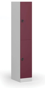Szafka skrytkowa, 2 schowki, 1850 x 300 x 500 mm, demontaż, zamek kodowy, drzwi czerwone