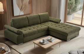 Masseno Narożnik SANDRO z funkcją spania i pojemnikiem na pościel Narozniki L, Rozkładana sofa - Zielony, ARAGON 39