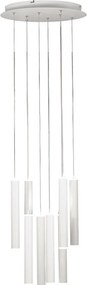 Okrągła lampa wisząca Fabas Luce Prado z 8 światłami, 52 W, ściemnialna, LED, matowa biel, okrągła, sufitowa, rozeta