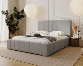 Emporius Lisbon łóżko dwuosobowe 200x200 z pojemnikiem - łóżko tapicerowane 200x200 cm - nowoczesny styl, aksamit, jasny szary (Komodo 20)