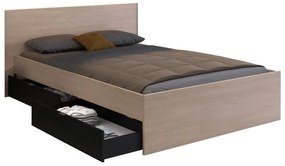 Łóżko z 2 szufladami - 140 x 190 cm - Kolor: Naturalny i czarny - VELONA