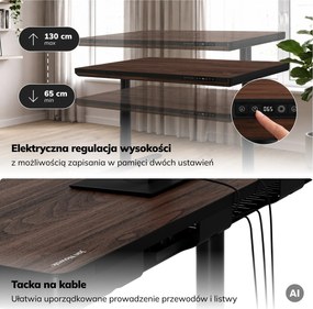 Biurko elektryczne sit-stand z szufladą i ładowarką bezprzewodową Qi czarne/orzech, 1200 mm: ELLIS