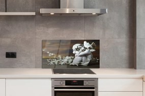 Szklany Panel Śpiący Aniołek i Polne Kwiaty