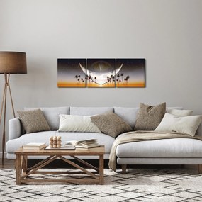 Obraz - Księżyc nad palmami (z zegarem) (90x30 cm)