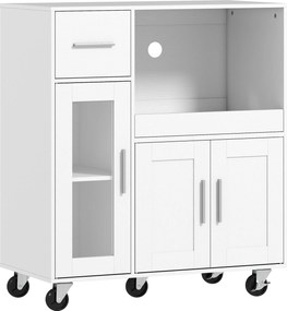 HOMCOM Szafka kuchenna na kółkach, mobilna komoda kuchenna z półkami, szufladami, regulowaną półką, otworem na kabel, biały