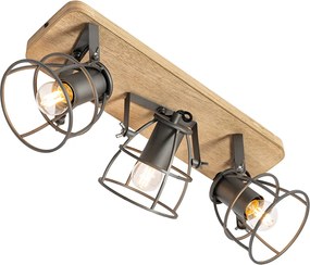 Industrialny reflektor ciemnoszary z drewnem regulowany 3-światła - Arthur
