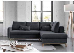 Ciemnoszary rozkładany narożnik Miuform Scandic Lagom L, prawostronny