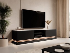 Szafka RTV z 2 szufladami i 2 wnękami z oświetleniem LED – Czarna i imitacja białego marmuru – DEVIKA marki Pascal Morabito