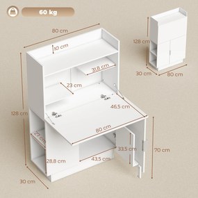 HOMCOM Biurko komputerowe, składane biurko z półkami i szafką do domowego biura, wysokość 128 cm, białe | Aosom PL